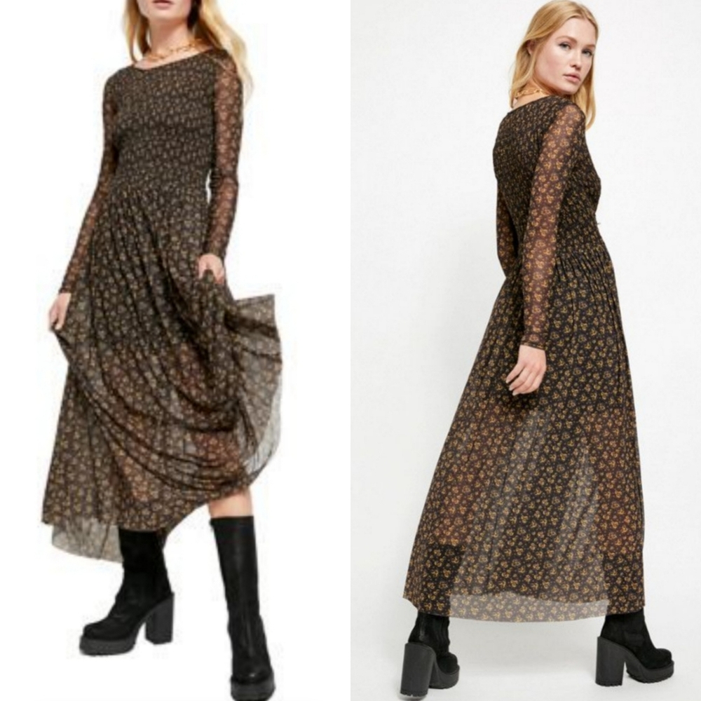 💯%FP Hello And Goodbye Mesh Midi Dress
